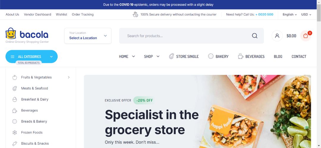 Food Delivery eCommerce Home 1_Bacola